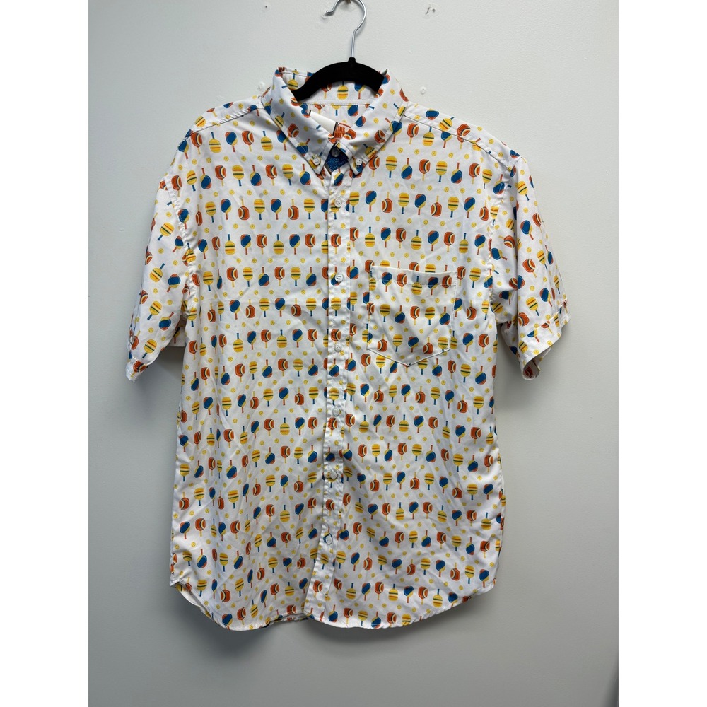 ChalkTalk Sports Mens Pickleball Paddle Print Button Down Shirt XL